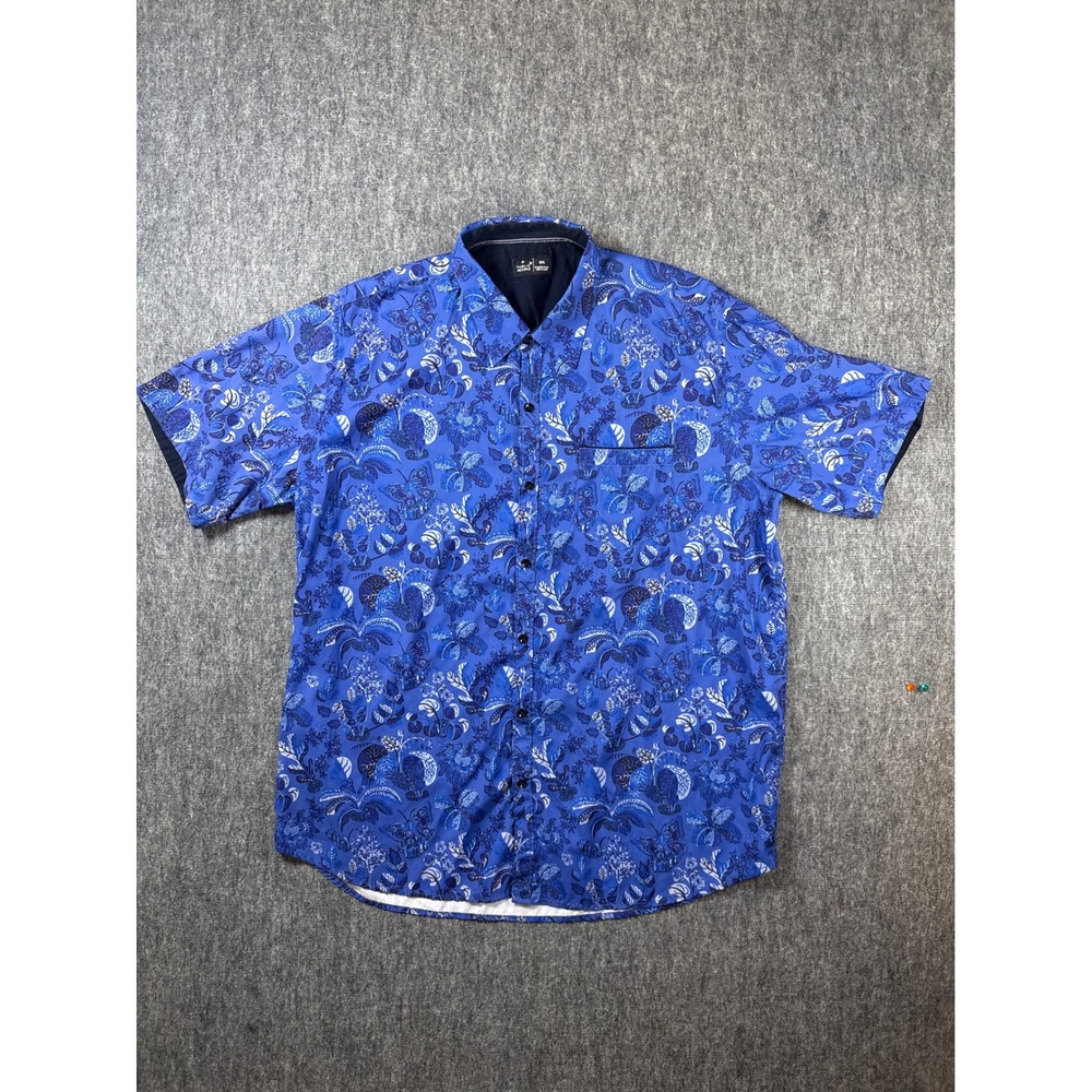 Public Record Men 3XL Blue Floral Butterfly Print Short Sleeve Button Down Shirt